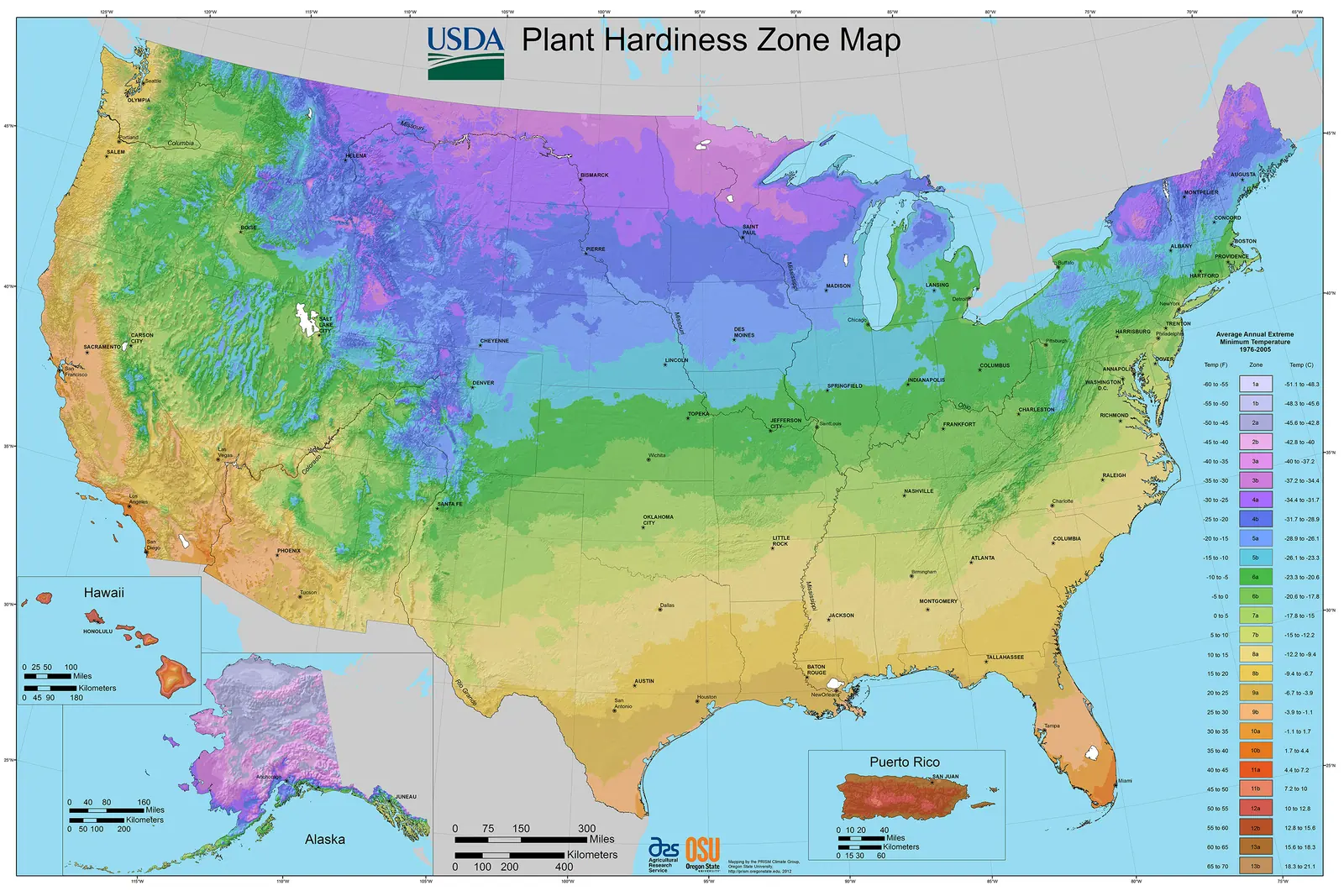 USDA plant hardiness zone map of the United States